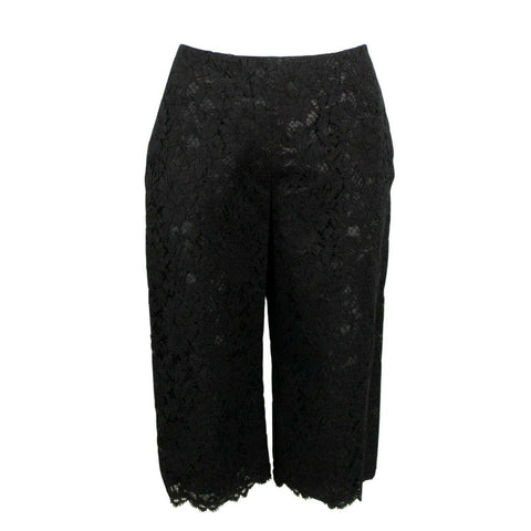 Lace Cotton Blend Cropped Pants - Black