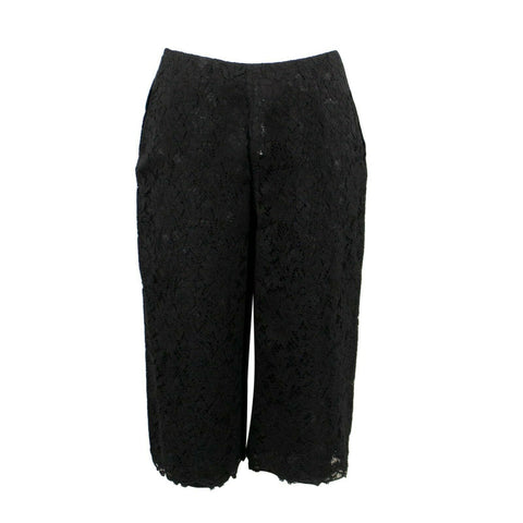 Lace Cotton Blend Cropped Pants - Black