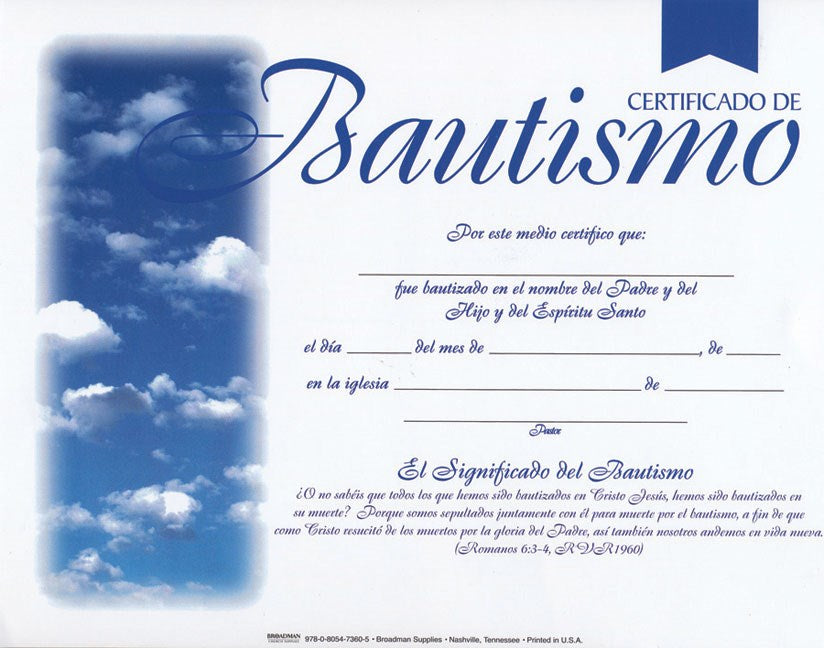 Span-Certificate-Baptism (4-Color) (Certificado De Bautismo) (Pack Of 6)
