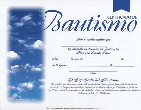 Span-Certificate-Baptism (4-Color) (Certificado De Bautismo) (Pack Of 6)