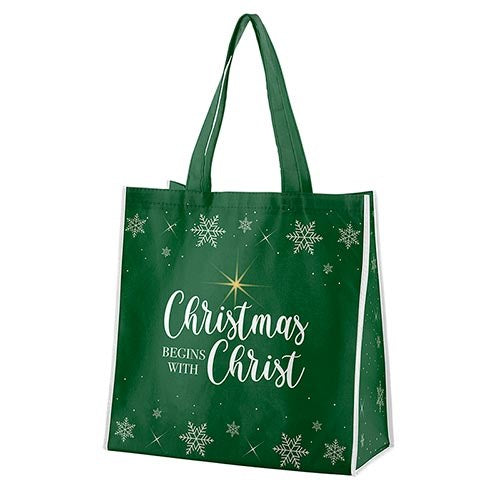 Tote Bag-Nylon-Christmas Begins With Christ (NEW) (13" Square/6" Gusset)