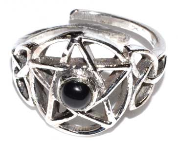 Pentacle Black Stone Adjustable Ring