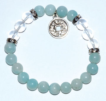 8mm Amazonite/ Quartz With Chinese Coin