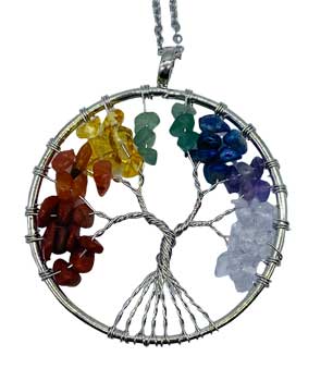 2" Round Tree Of Life Various Stones Necklace