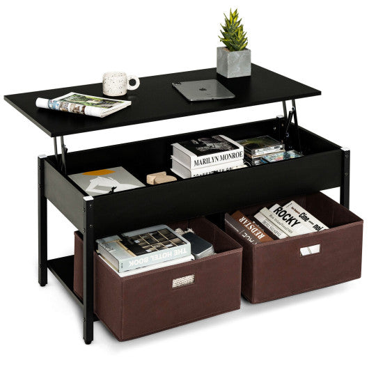 Lift Top Coffee Table Central Table with Drawers and Hidden Compartment for Living Room-Black