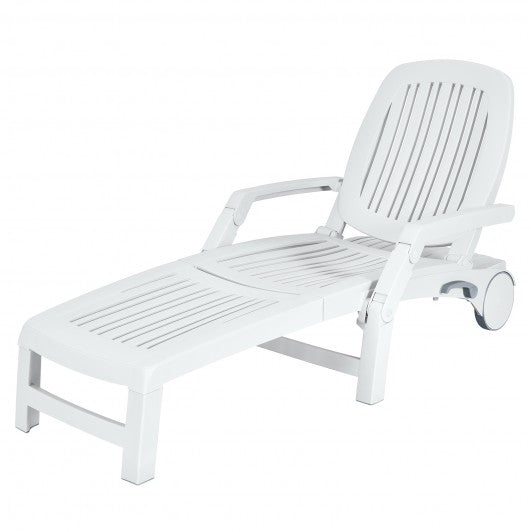 Adjustable Patio Sun Lounger with Weather Resistant Wheels-White