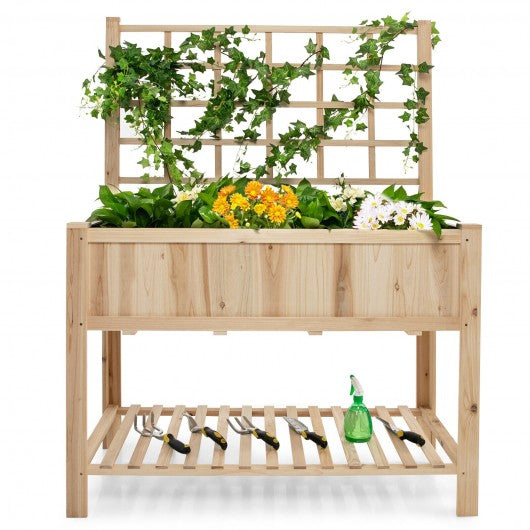 Costway Raised Garden Bed Elevated Wooden Planter Box with Trellis