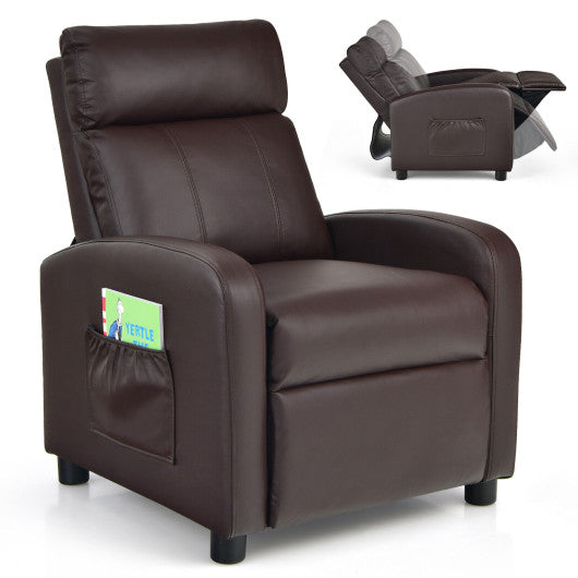 Ergonomic PU Leather Kids Recliner Lounge Sofa for 3-12 Age Group-Brown