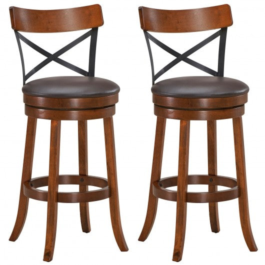 Set of 2 Bar Stools 360-Degree Swivel Dining Bar Chairs with Rubber Wood Legs-29.5 inch