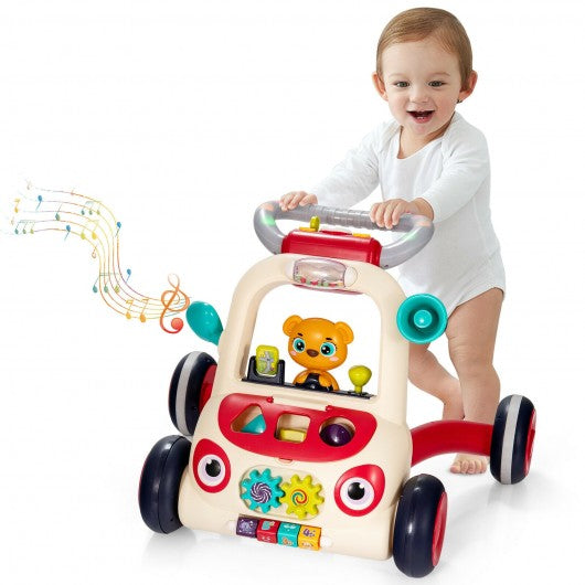 2-in-1 Sit-to-Stand Baby Push Walker with Music and Light