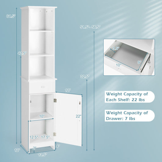 Bathroom Tall Freestanding Storage Cabinet with Open Shelves and Drawer-White