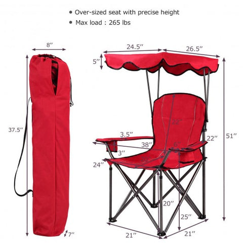 Portable Folding Beach Canopy Chair with Cup Holders-Red