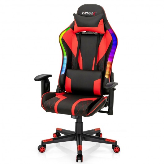 Gaming Chair Adjustable Swivel Computer Chair with Dynamic LED Lights-Red