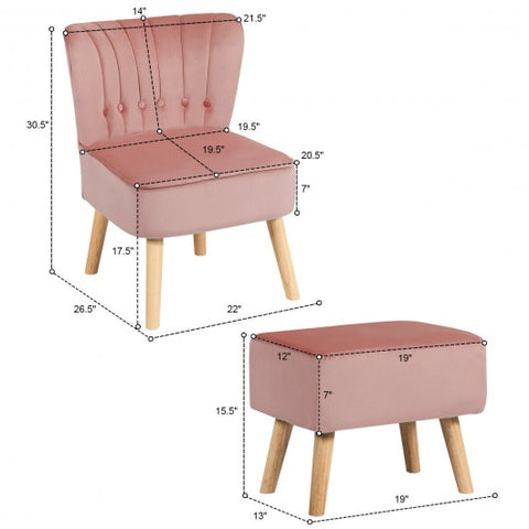 Leisure Chair and Ottoman Thick Padded Tufted Sofa Set-Pink