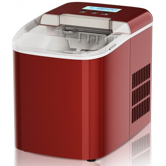 26 lbs Countertop LCD Display Ice Maker with Ice Scoop-Red