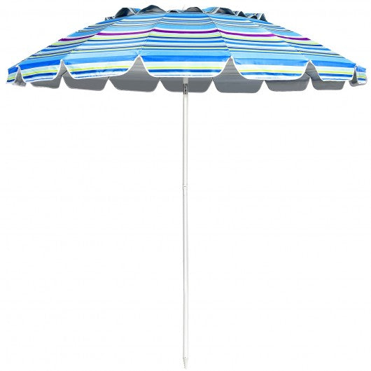 8FT Portable Beach Umbrella with Sand Anchor and Tilt Mechanism for Garden and Patio-Blue