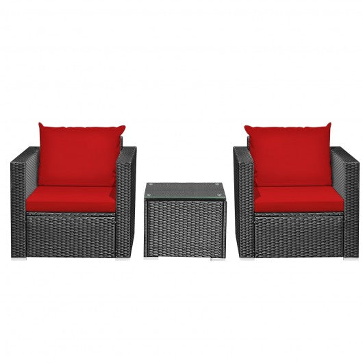3 Pieces Patio wicker Furniture Set with Cushion-Red
