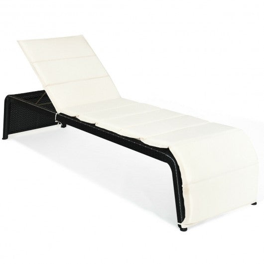 Patio Rattan Lounge Chair Back Adjustable Chaise Recliner  with Cushioned-White