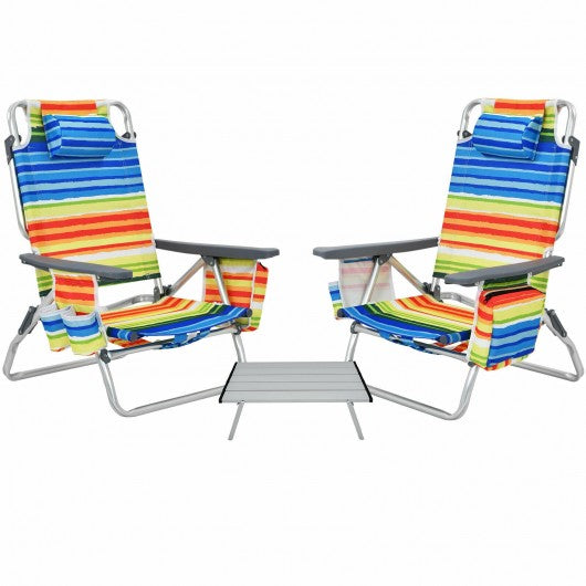 2 Pack 5-Position Outdoor Folding Backpack Beach Table Chair Reclining Chair Set-Yellow