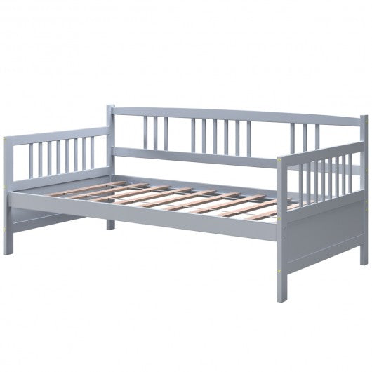 Twin Size Wooden Slats Daybed Bed with Rails-Gray
