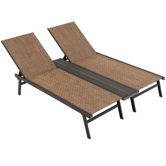 2-Person Patio Chaise Lounge with Middle Panel-Brown