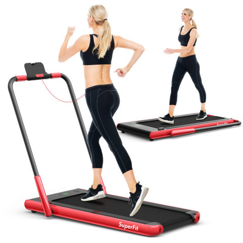 2-in-1 Folding Treadmill with Remote Control and LED Display-Red