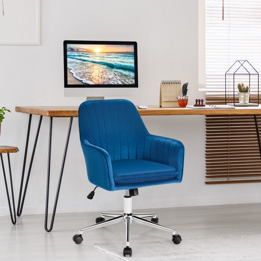 Velvet Accent Office Armchair with Adjustable Swivel and Removable Cushion-Blue