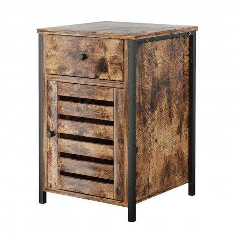 Industrial Nightstand with Drawer and Adjustable Shelf