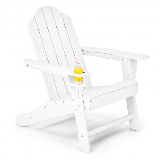 Outdoor Folding Adirondack Chair with Built-in Cup Holder for Backyard and Porch-White