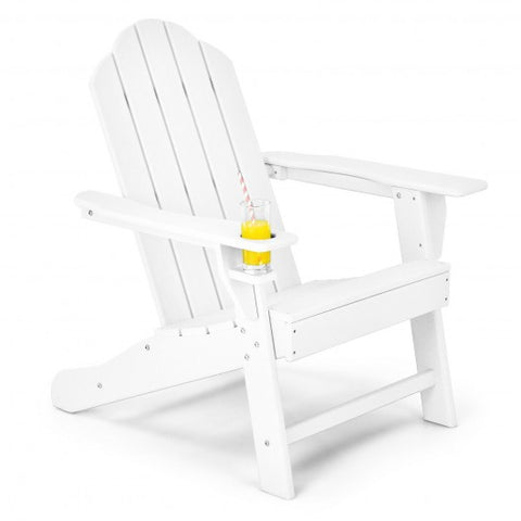 Outdoor Folding Adirondack Chair with Built-in Cup Holder for Backyard and Porch-White