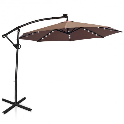 10 ft 360° Rotation Solar Powered LED Patio Offset Umbrella without Weight Base-Tan