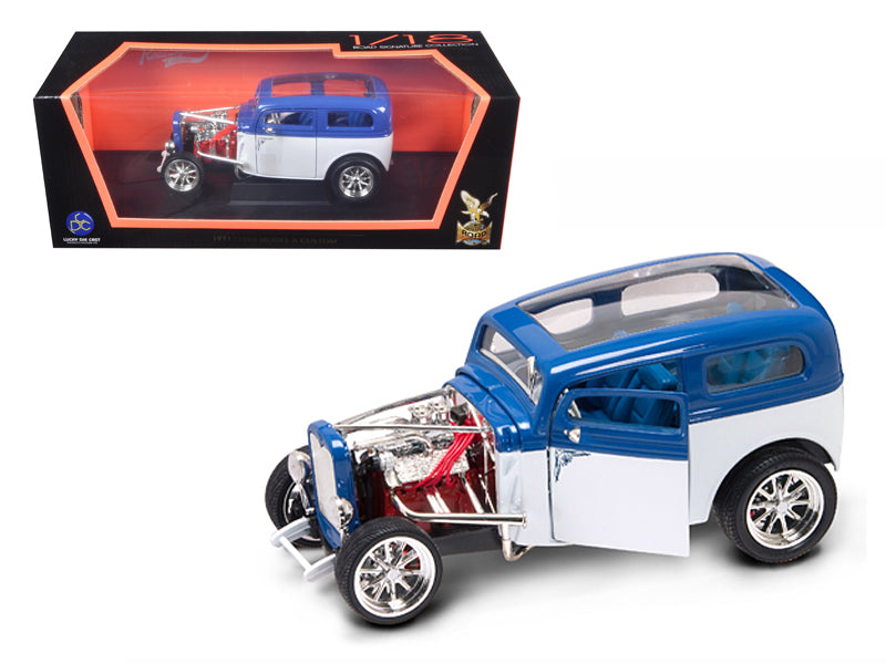 1931 Ford Model A Custom Blue/White Custom 1/18 Diecast Car by Road Signature