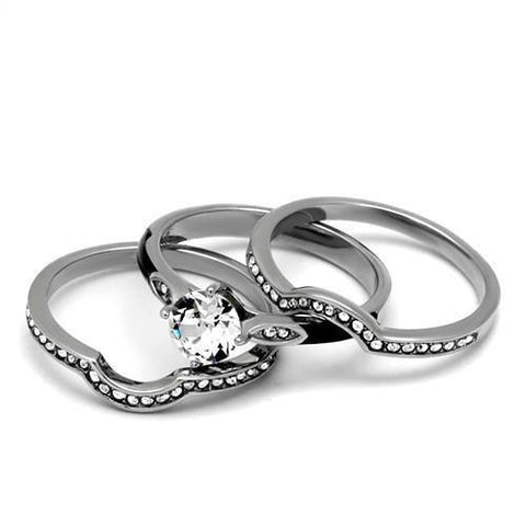 TK2843 - High polished (no plating) Stainless Steel Ring with Top Grade Crystal  in Clear