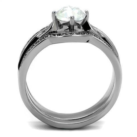 TK2843 - High polished (no plating) Stainless Steel Ring with Top Grade Crystal  in Clear