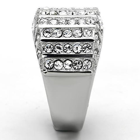 TK1447 - High polished (no plating) Stainless Steel Ring with Top Grade Crystal  in Clear