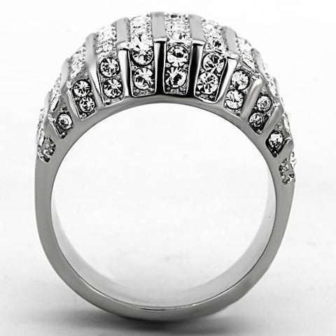 TK1447 - High polished (no plating) Stainless Steel Ring with Top Grade Crystal  in Clear