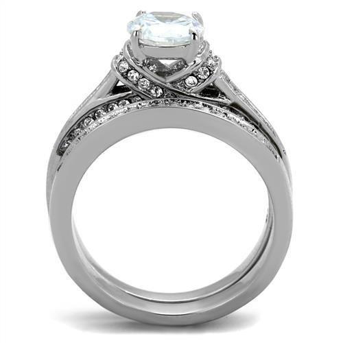 TK1919 - High polished (no plating) Stainless Steel Ring with AAA Grade CZ  in Clear