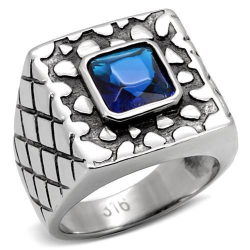 TK128 - High polished (no plating) Stainless Steel Ring with Synthetic Synthetic Glass in Montana
