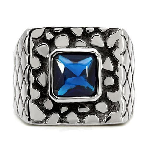 TK128 - High polished (no plating) Stainless Steel Ring with Synthetic Synthetic Glass in Montana