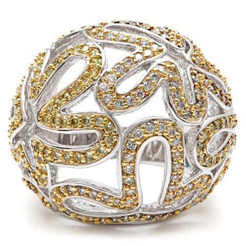 1W095 - Reverse Two-Tone Brass Ring with AAA Grade CZ  in Topaz