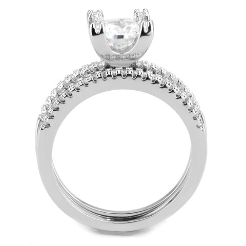 3W1589 - Rhodium Brass Ring with AAA Grade CZ  in Clear