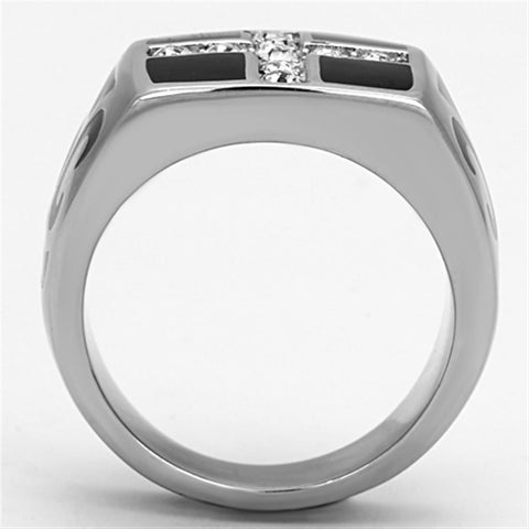 TK1179 - High polished (no plating) Stainless Steel Ring with Top Grade Crystal  in Clear
