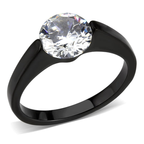 TK3737 IP Black Stainless Steel Ring with AAA Grade CZ in Clear