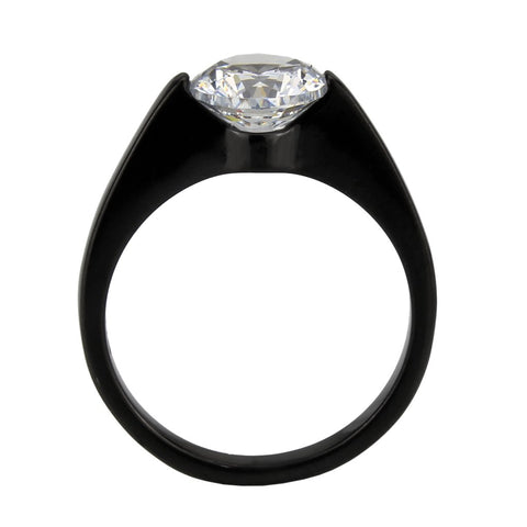 TK3737 IP Black Stainless Steel Ring with AAA Grade CZ in Clear