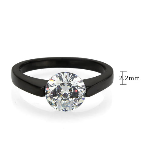 TK3737 IP Black Stainless Steel Ring with AAA Grade CZ in Clear