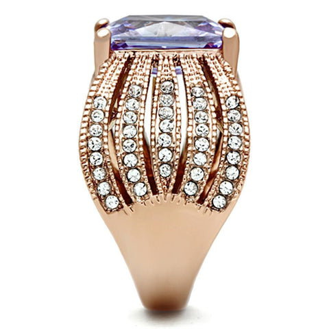 TK1490 - IP Rose Gold(Ion Plating) Stainless Steel Ring with AAA Grade CZ  in Light Amethyst