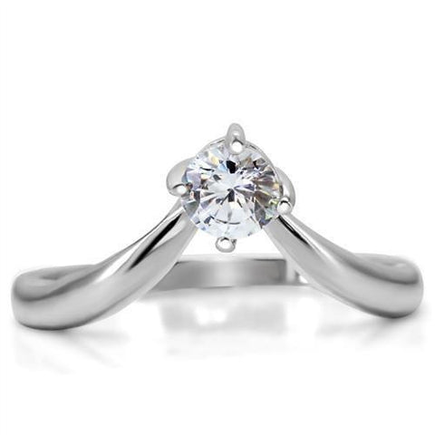 TK0W260 - High polished (no plating) Stainless Steel Ring with AAA Grade CZ  in Clear
