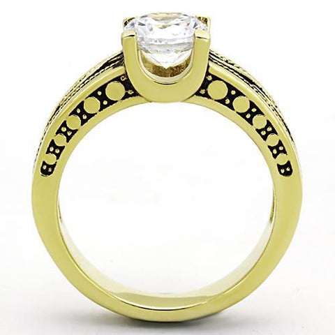TK1410 - IP Gold(Ion Plating) Stainless Steel Ring with AAA Grade CZ  in Clear