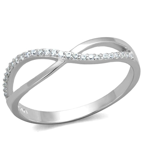 TS355 - Rhodium 925 Sterling Silver Ring with AAA Grade CZ  in Clear