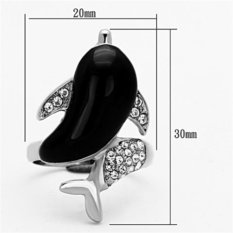 TK1326 - High polished (no plating) Stainless Steel Ring with Top Grade Crystal  in Clear